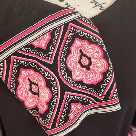 JM Collection Boho Tunic Women's Size L Black Top Sleeve 3/4 Blouse - Picture 10 of 11